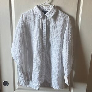 Forever 21 White Textured Women’s Oversized Rayon/Cotton Blend Shirt